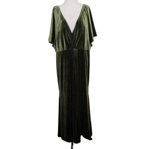 Revelry Velvet Giselle Maxi Dress Womens Plus Size 24 Olive Green Short Sleeve